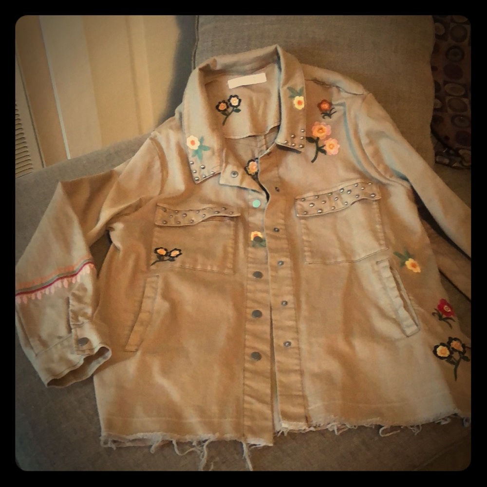 Vintage look heavy twill embroidered jacket